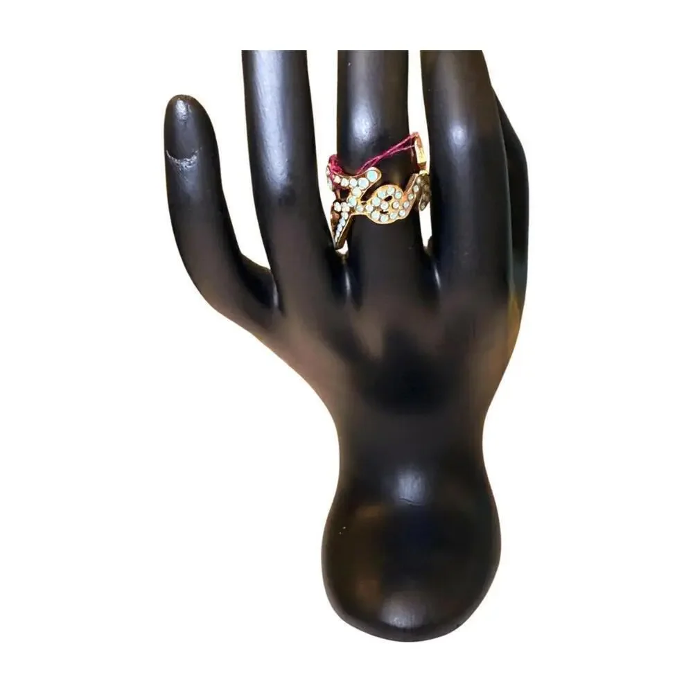 Fendi Gold Tone Blue Rhinestone Women's Ring, size 5